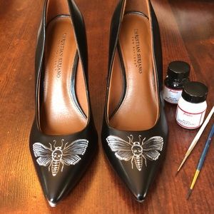 ***SOLD***.  Hand painted Christian Siriano black pumps